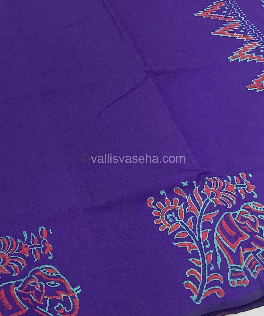 Poly Silk Mixed Printed Cotton - Purple With Sea Green - VVPCP002