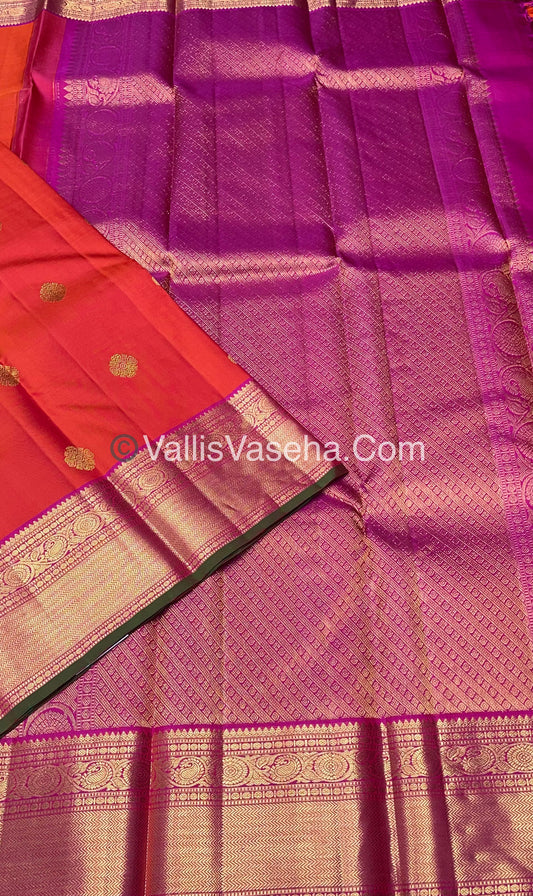 Pure Kanchipuram Silk Saree - Orange & Pink  Combo - VVPS014