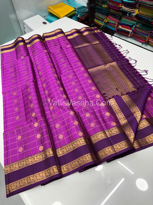 Pure Soft Silk Saree - Retta Petta Border - Magenta & Purple Shade - VVPSS057