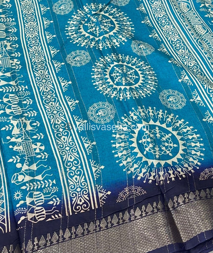 Chanderi Mixed Cotton Saree - Varli Prints - VVMCV001