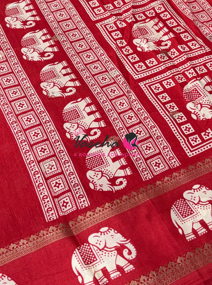 Casual Wear Sarees - Semi Binny / Semi Dola Silk - Red Shade - VVSDS007