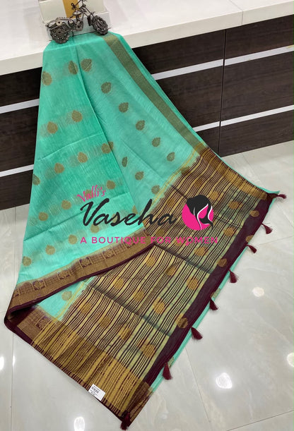 Semi Jute Silk Saree - Blue With Maroon Shade- VVSJS002