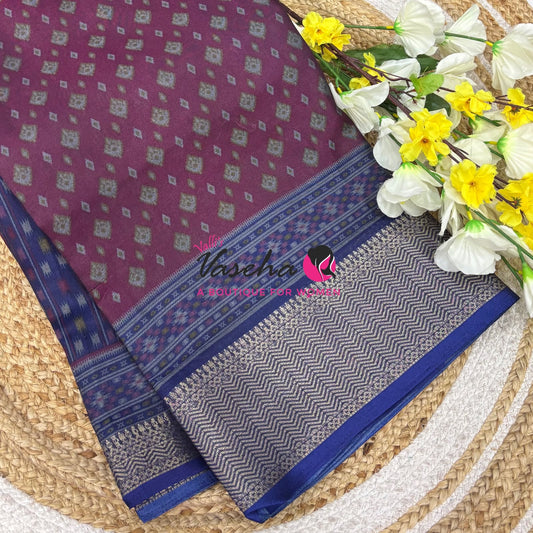 Casual Wear - Semi Patola Silk - Wine & Blue Shade - VVSPS001