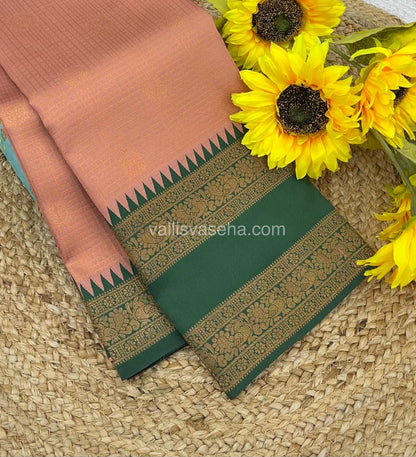 Kanchi Semi Silk - Peach with Green - Mayil & Chakkaram design - VVKSS001