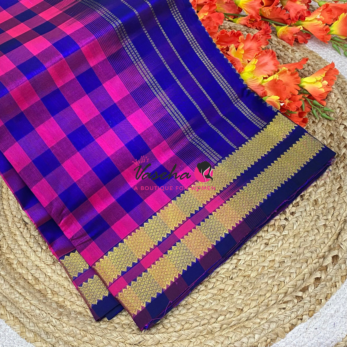 Pure Silk Cotton Saree - Nayantara Checks - Retta Petta Border - VVNCS001