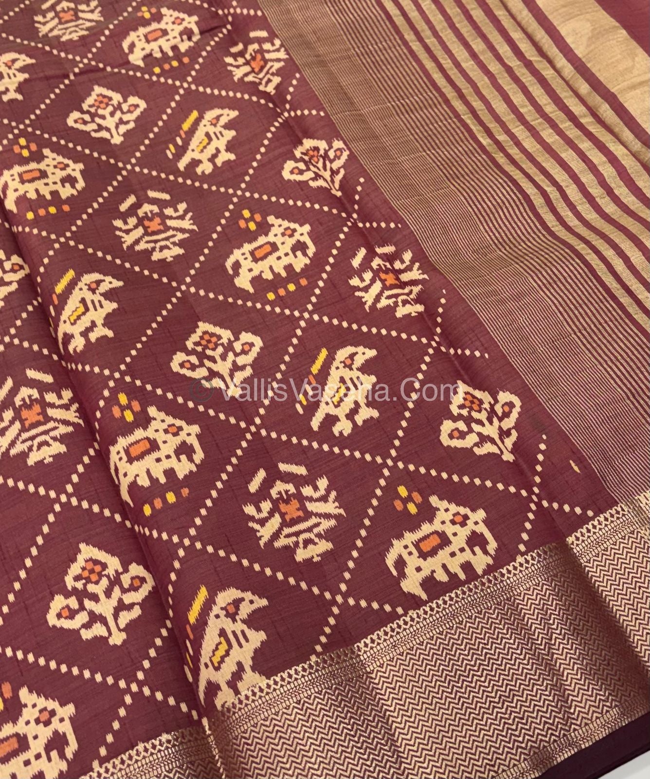 Semi Tussar Silk Saree - Ikkat / Pochampally Design - Maroon Shade - VVSTS034