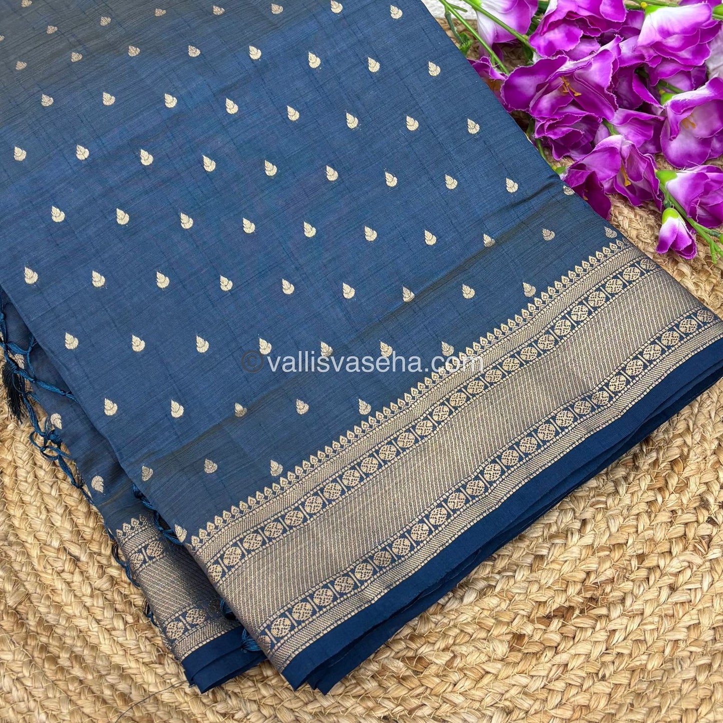 Semi Tussar Silk - Grand Pallu  - Dark Blue Shade - VVSTS023