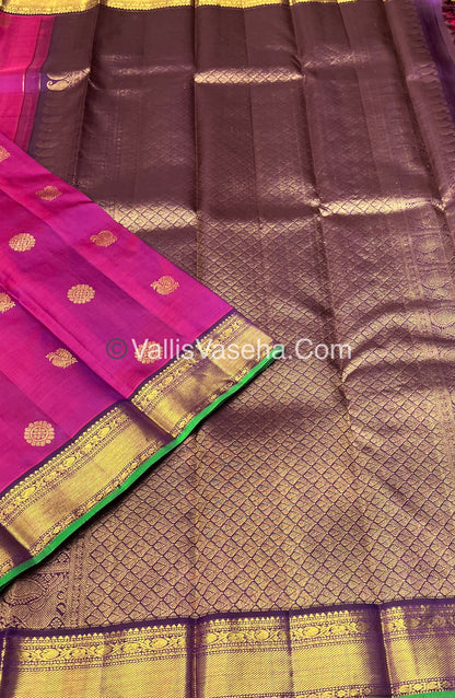 Pure Kanchipuram Silk Saree - Dark Pink & Wine/Green Combo - VVPS014