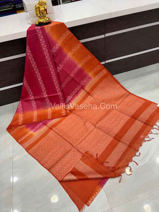 Bhagalpuri Silk - Pink With Orange - VVBS008