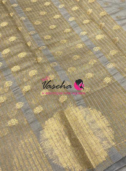 Semi Tussar Silk Saree | Grey Shade |VVSTS056