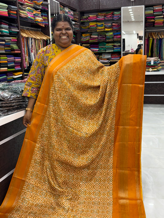 Casual Wear Saree - Fancy Mixed Cotton - Yellow Shade - VVFMC002
