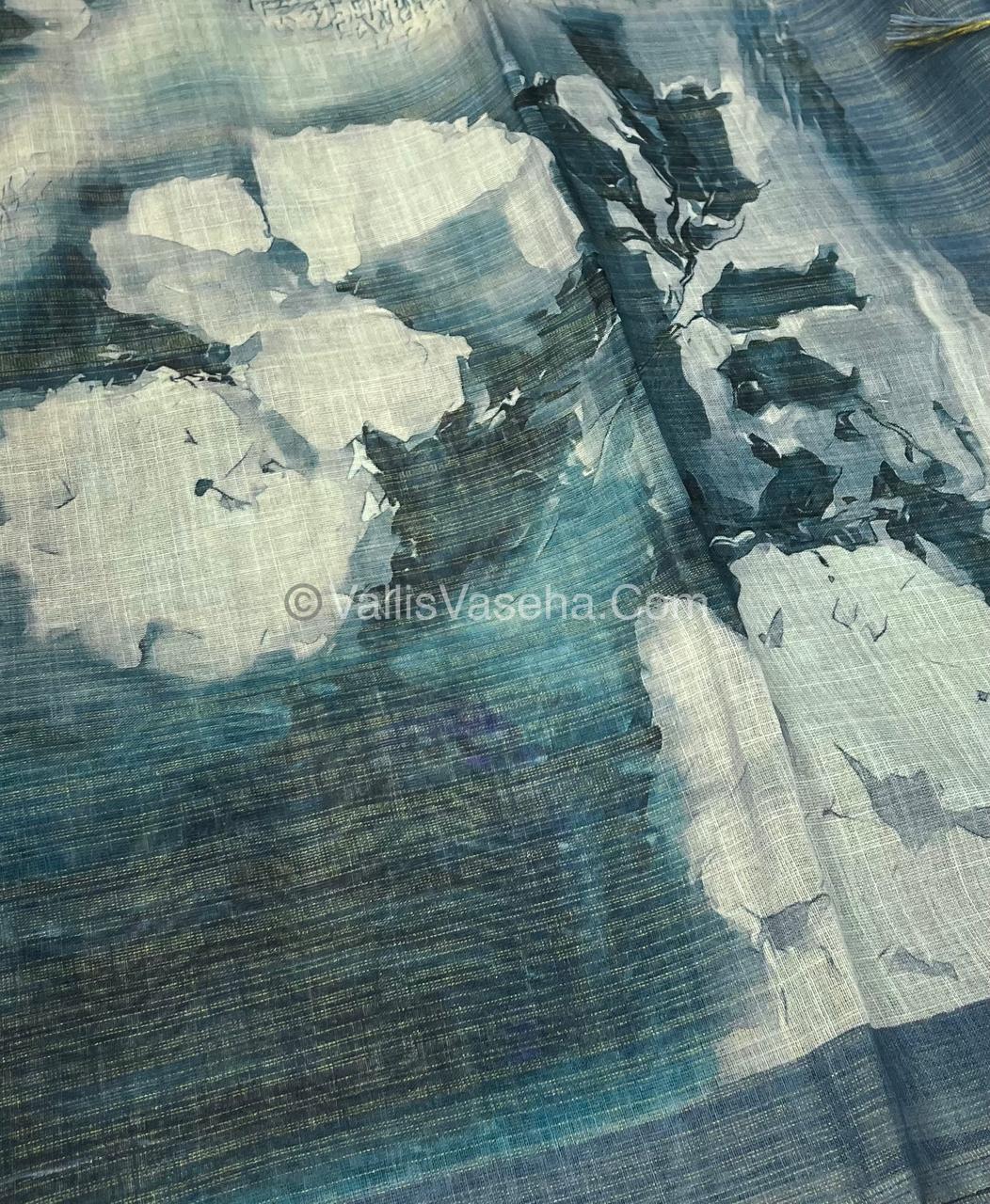 Tissue Linen Saree - Cloud Design - Ramar Blue Shade - VVTLS002