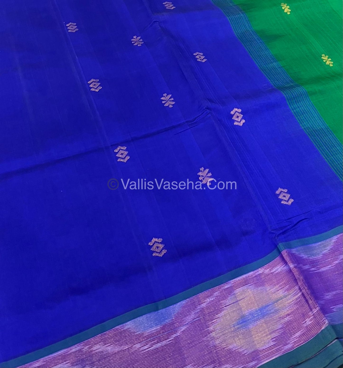 Semi Silk Cotton Saree - Blue & Green - VVSSC001