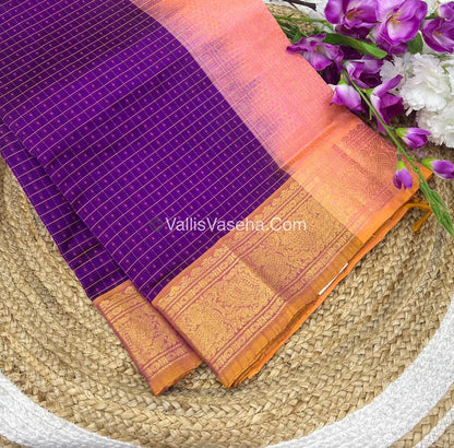 Pure Silk Cotton Saree - Purple With Peach Shade - Lakshadeepam Design - VVPLD001