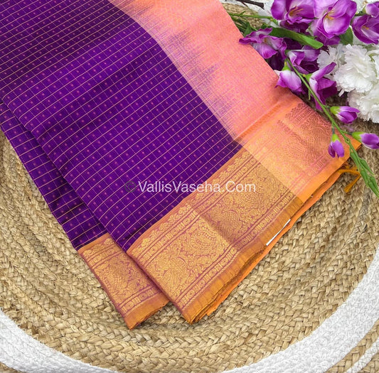 Pure Silk Cotton Saree - Purple With Peach Shade - Lakshadeepam Design - VVPLD001