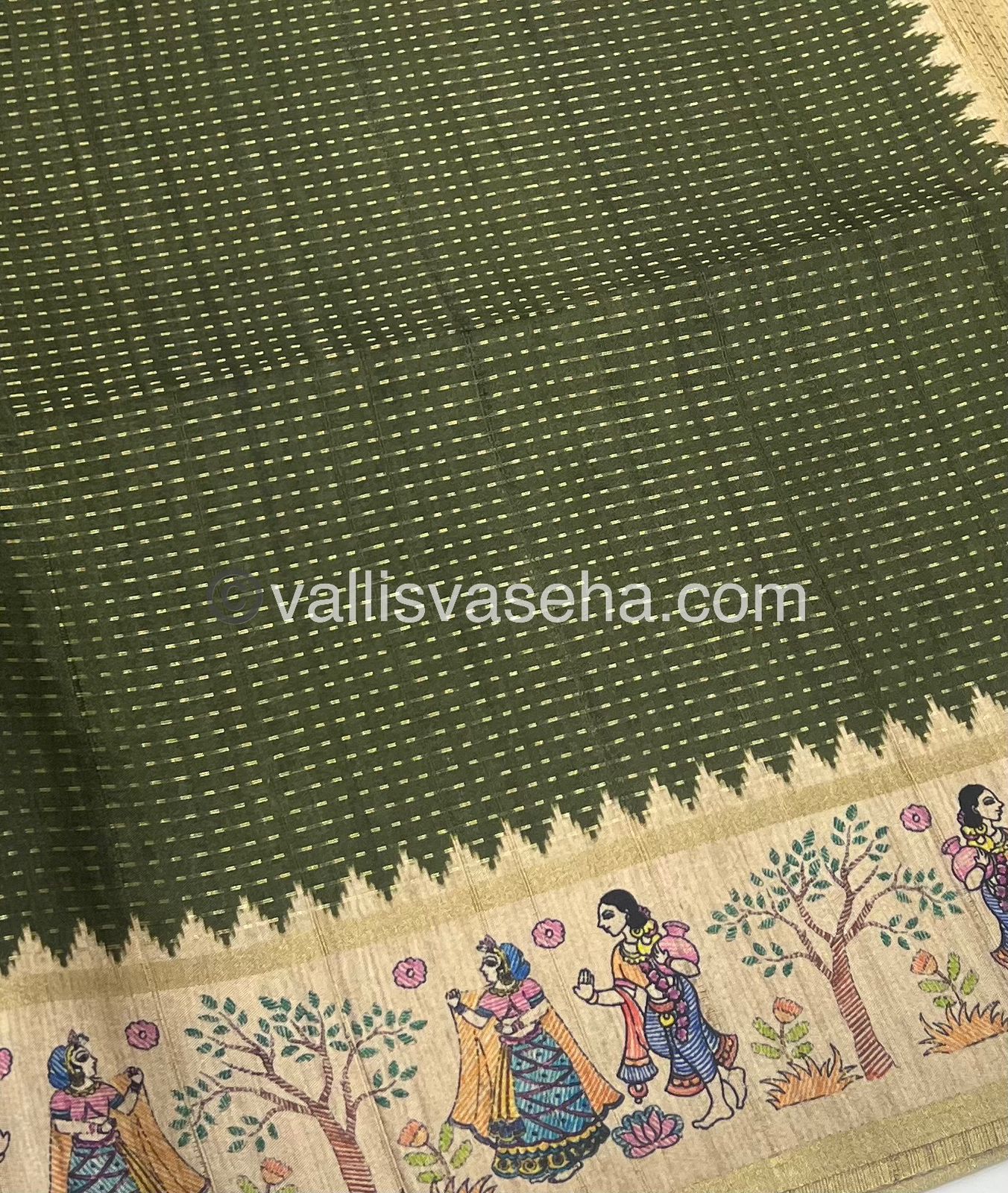 Semi Tussar Silk - Vairavoosi Design - Green & Cream Shade - VVSTS030