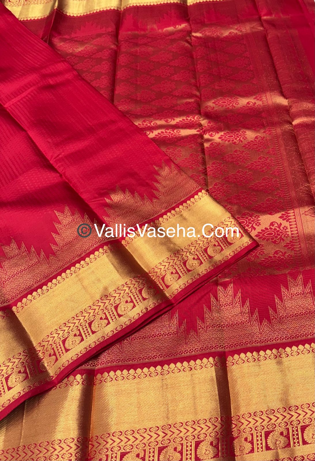 Pure Kanchipuram Silk Saree | Red Shade | VVPS006