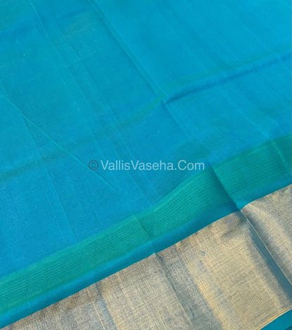 Pure Korvai Silk Cotton Saree - Lavender With Blue Shade Temple border - VVKSC001