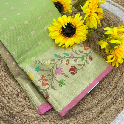 Kota Saree - Paithani Border - Pista Green with Pink - VVKPS001