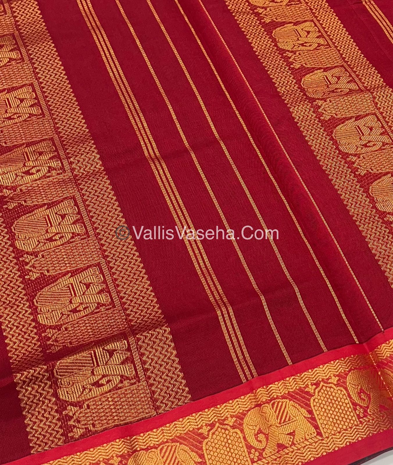 Semi Silk Cotton Saree - Ramar Green With Reddish Maroon Shade - VVSSC007