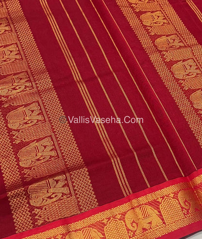 Semi Silk Cotton Saree - Ramar Green With Reddish Maroon Shade - VVSSC007