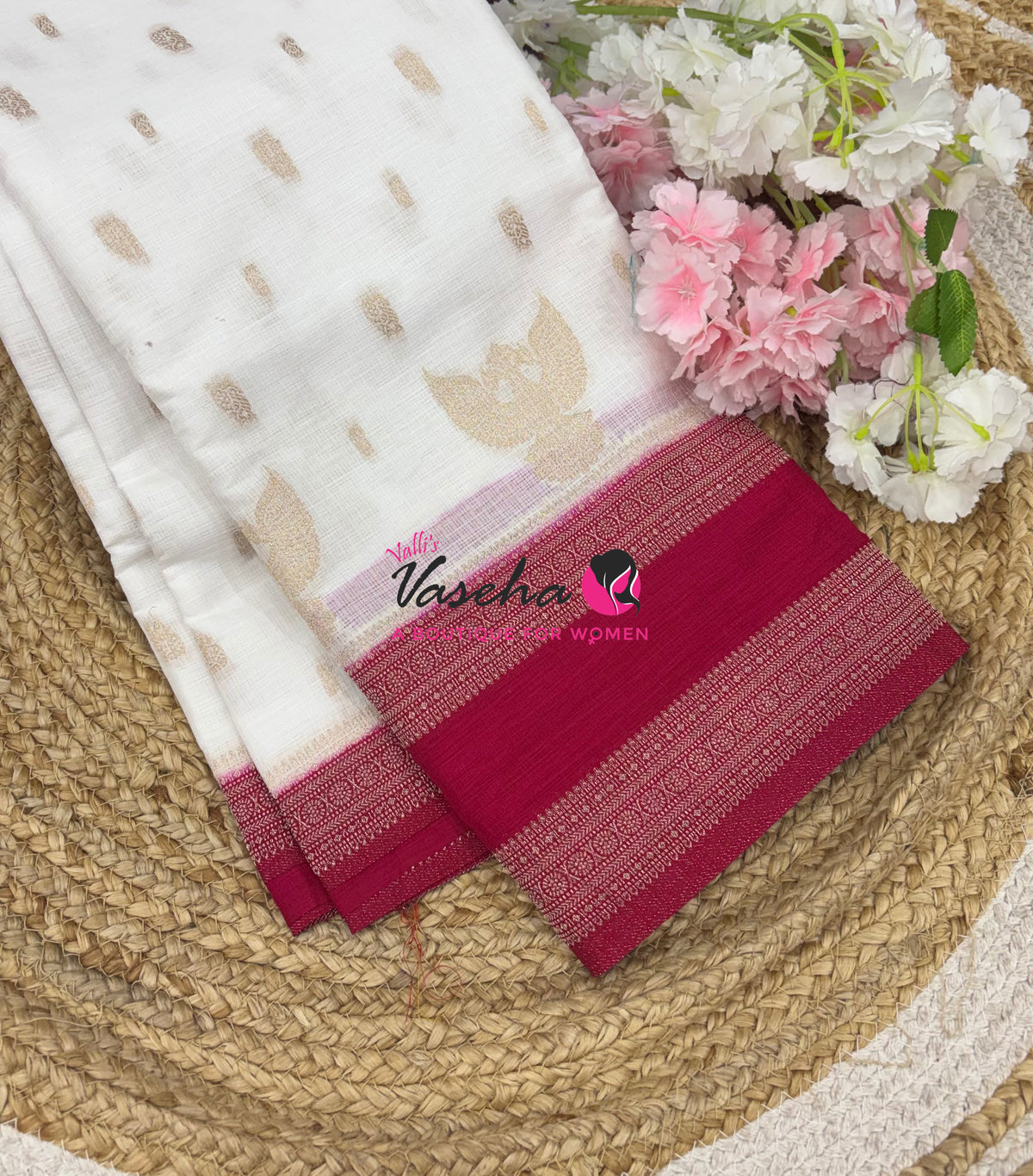 Banarasi - Heritage Silk - White With Pink - VVBHS015