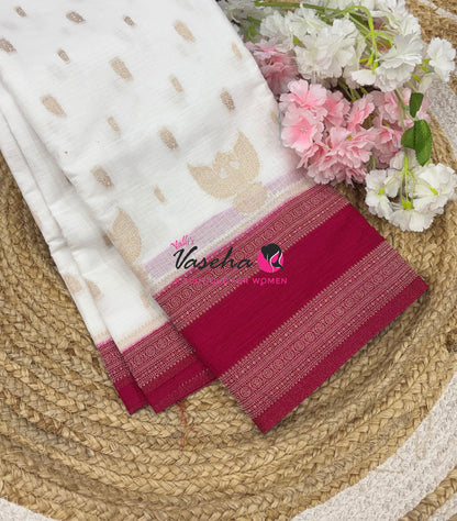 Banarasi - Heritage Silk - White With Pink - VVBHS015