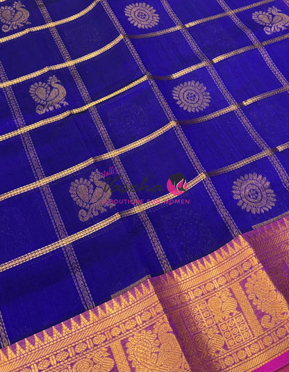Pure Silk Cotton Saree - Mayil & Chakkaram Design - Blue With Pink Shade -VVMC003