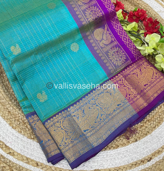 Pure Silk Cotton Saree - Vairavoosi checks - Mayil & Chakkaram - VVMCV002