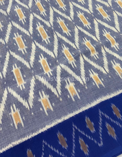 Double Ikkat Pure Cotton Saree - Grey  With Blue  - VVIKS002