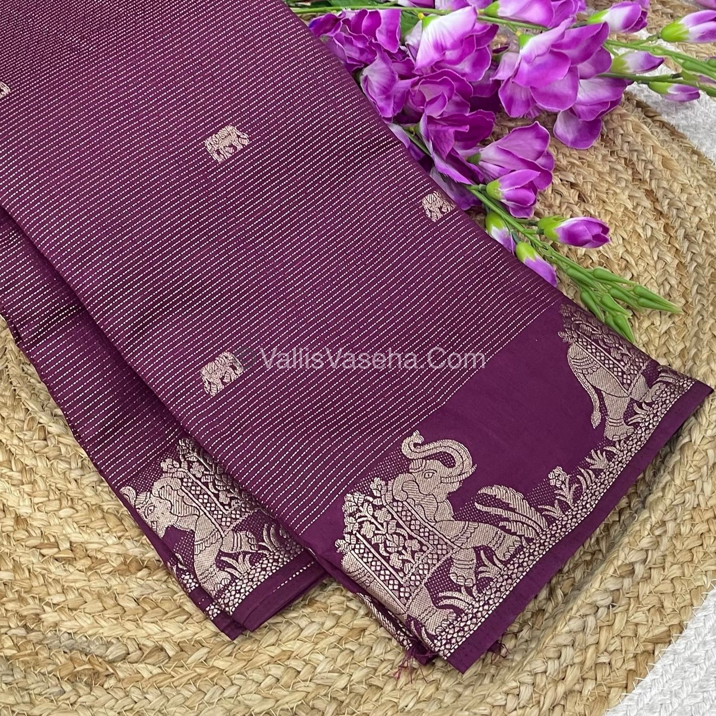 Semi Tussar Silk - Vairavoosi & Elephant Design -  Wine shade-VVSTS019