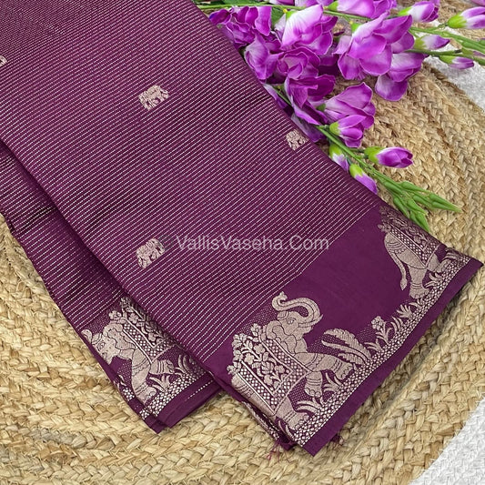 Semi Tussar Silk - Vairavoosi & Elephant Design -  Wine shade-VVSTS019