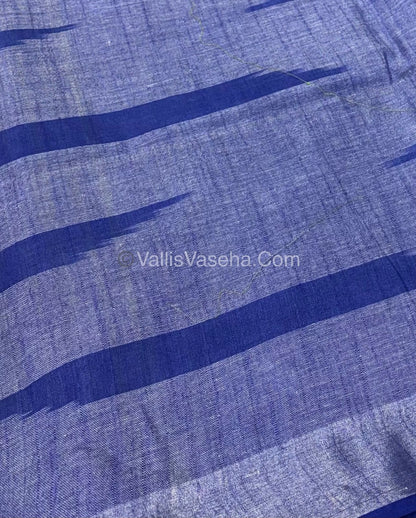 Bhagalpuri Linen Cotton Saree - Ikkat Print - Light Green With Blue  Shade - VVBLC002