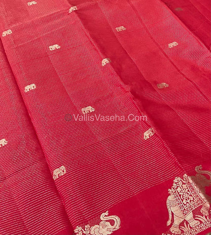 Semi Tussar Silk - Vairavoosi & Elephant Design - Red shade-VVSTS019