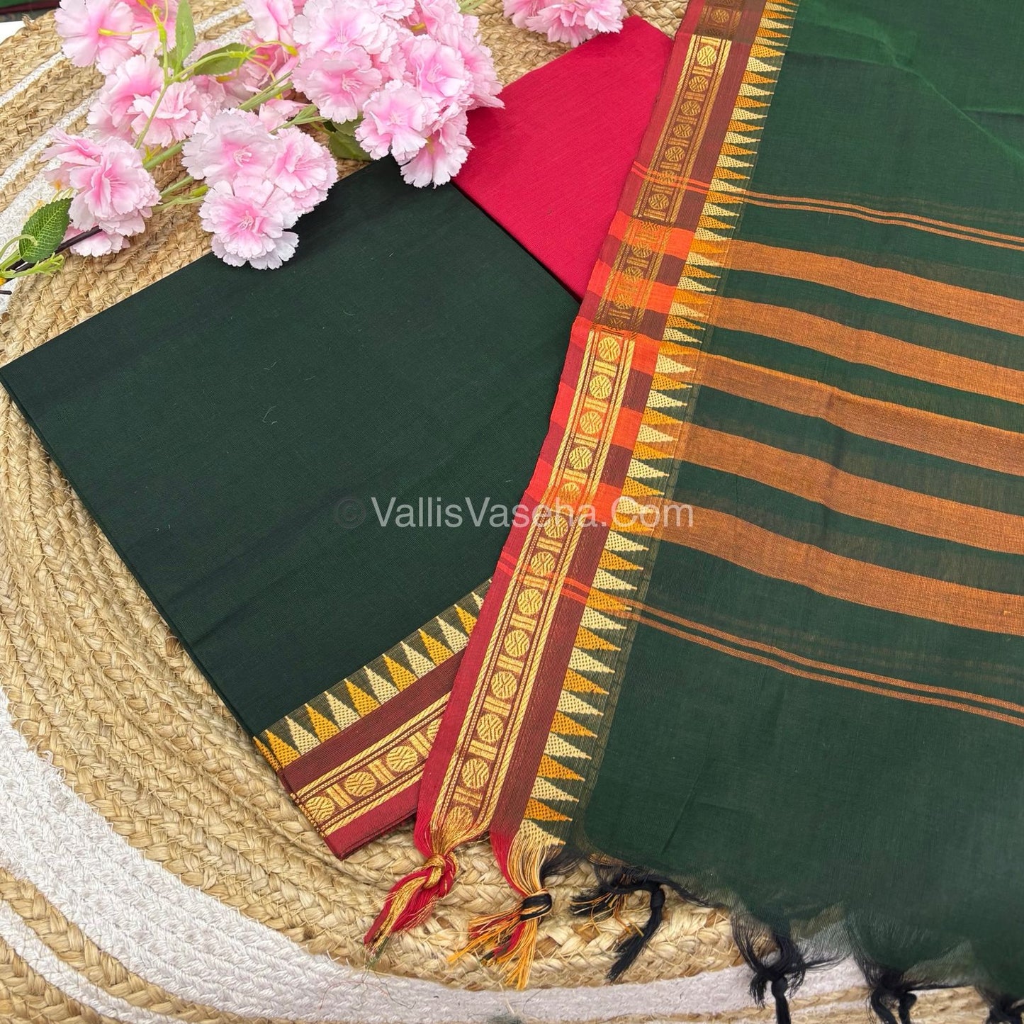 Unstitched Salwar Material -Kanchi Cotton - Green with Red Shade - VVUKM001
