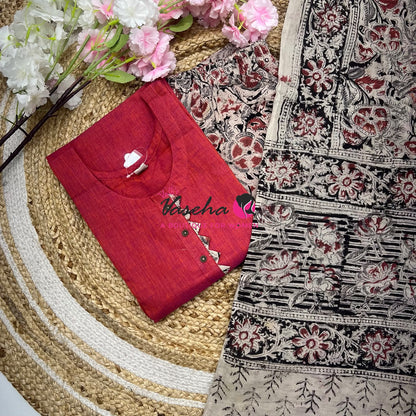 Readymade 3pc Set - Kalamkari Cotton Set - VVRMS019