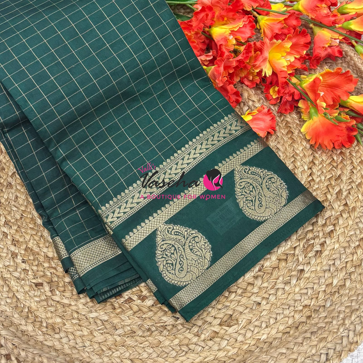 Semi Tussar Silk Saree | Green Shade |VVSTS061
