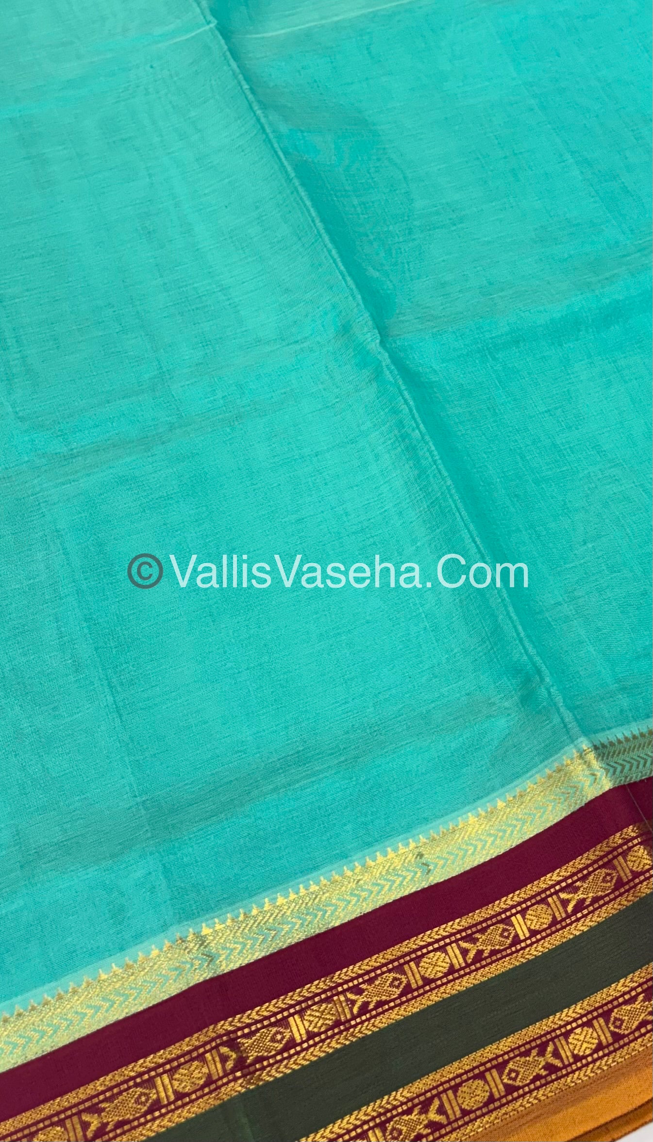 Pure Korvai Silk Cotton - Lemon Green with Brown - VVKSC025