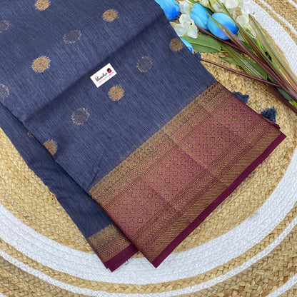 Bamboo Silk Saree - Grey with Dark Purple Shade - VVBSS001