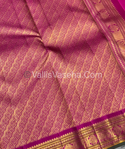 Pure Kanchipuram Silk Saree - Pink with Purple - VVPS031