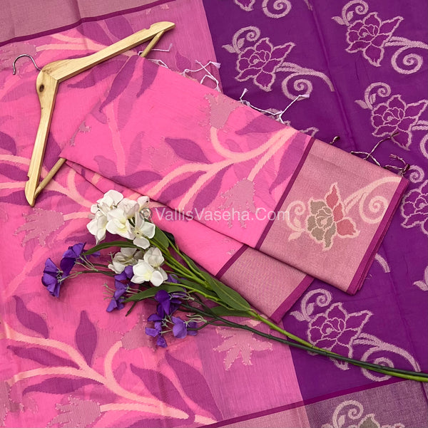 Banarasi Pochampally Weaving Semi Soft Cotton Saree - Light Pink - VVBPS001