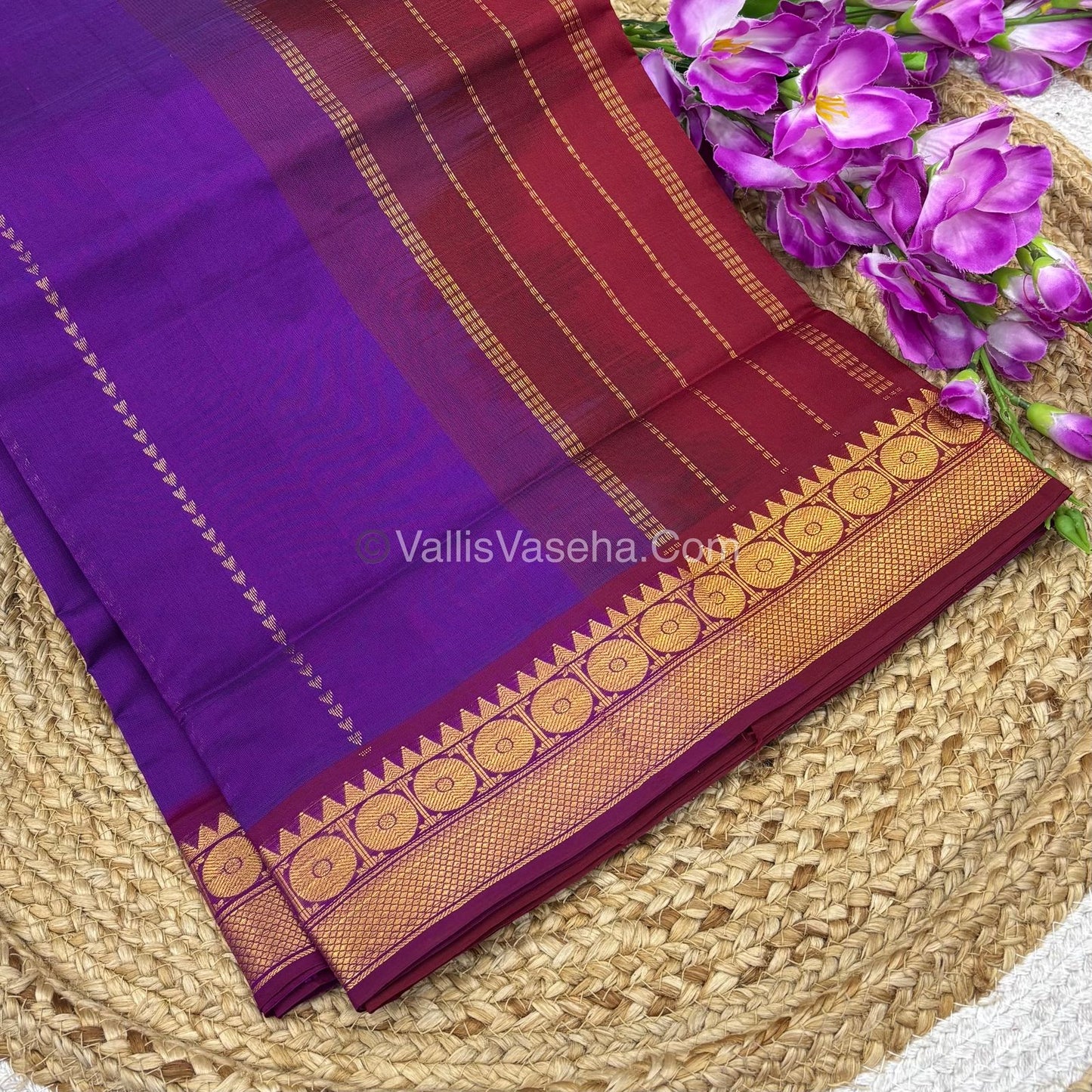 Semi Silk Cotton Saree - Purple  With Red Shade - VVSSC005