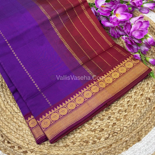 Semi Silk Cotton Saree - Purple  With Red Shade - VVSSC005