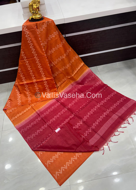 Bhagalpuri Silk - Orange With Maroon - VVBS005
