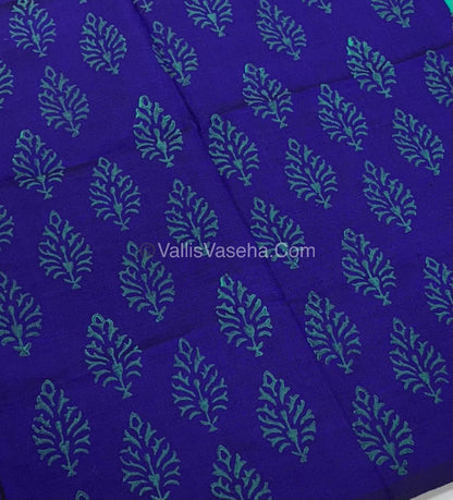Poly Silk Mixed Cotton - Mirror Work Embroidery - Green with Violetish Blue- VVPCM001