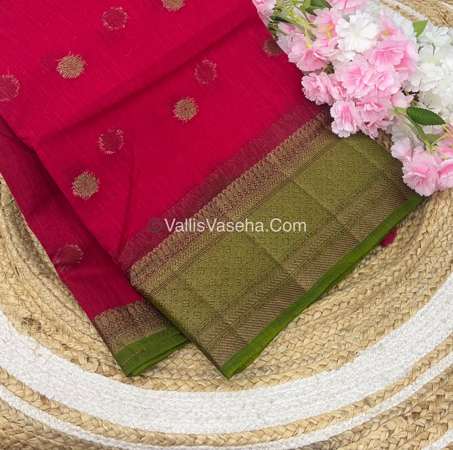 Bamboo Silk Saree  - Dark Pinkish Red  with Green Shade - VVBSS001