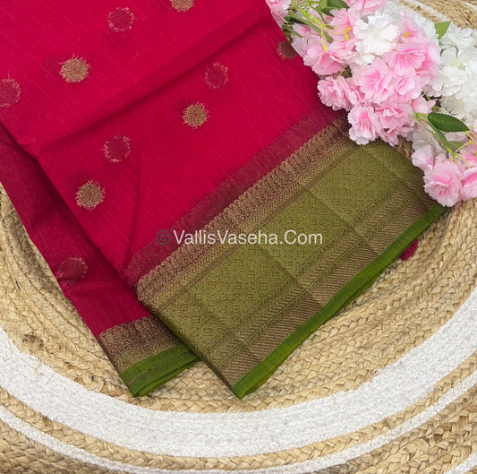 Bamboo Silk Saree  - Dark Pinkish Red  with Green Shade - VVBSS001