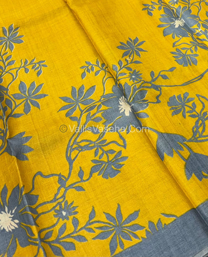 Pure Tussar Silk - Yellow With Grey Shade - VVPTS001