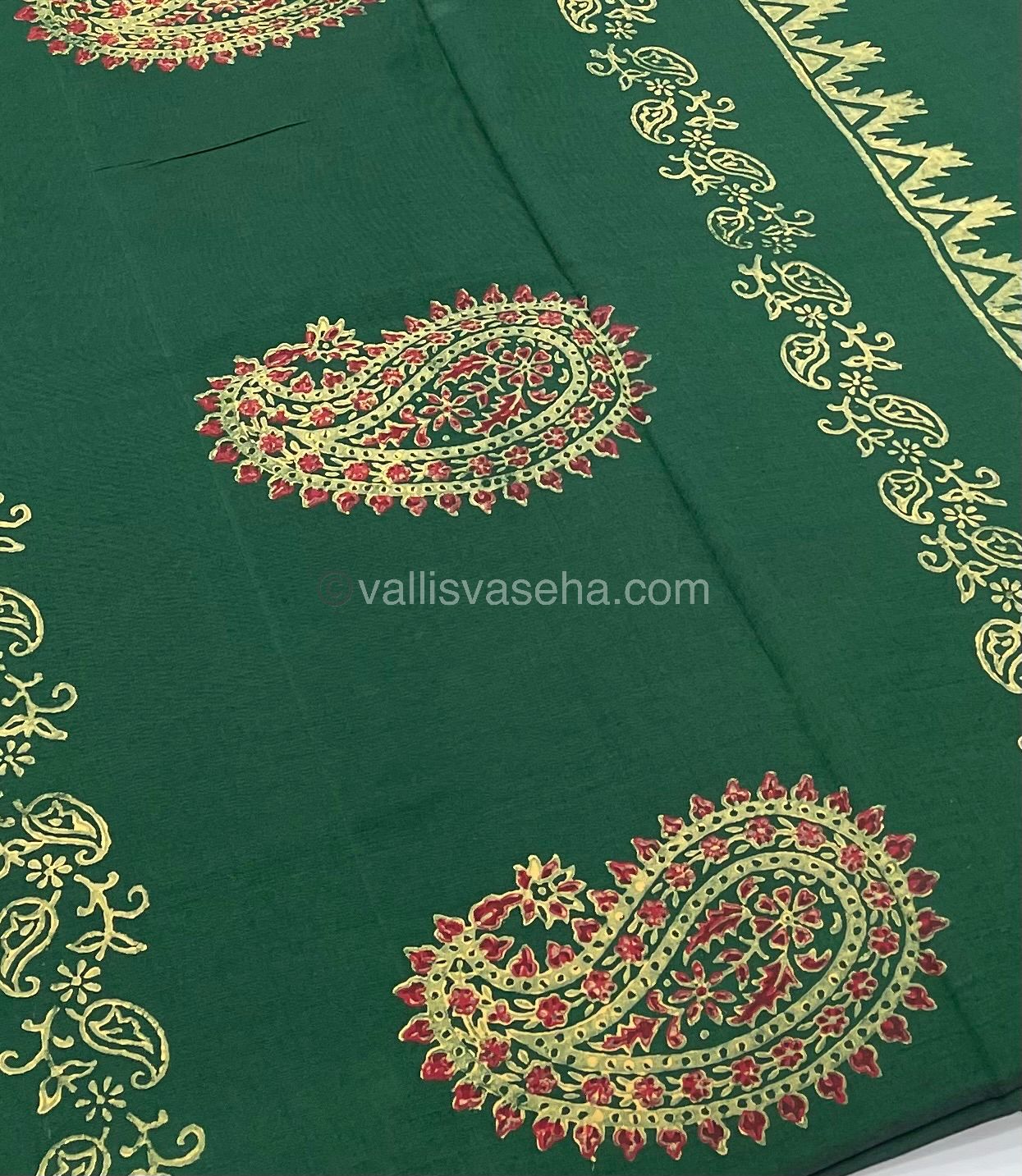 Poly Silk Mixed Printed Cotton - Green With Cream - VVPCP002