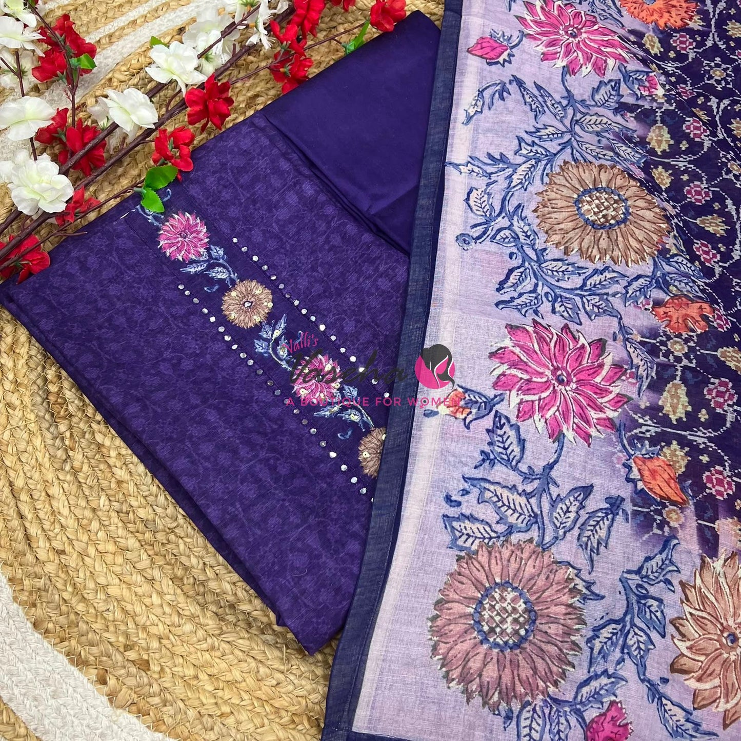 Unstitched Semi Chanderi Salwar Material  | VVUSM035